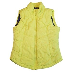 Aeropostale Women's MEDIUM Puffer Vest Zippered Front Lime Blue Pockets Full Zip